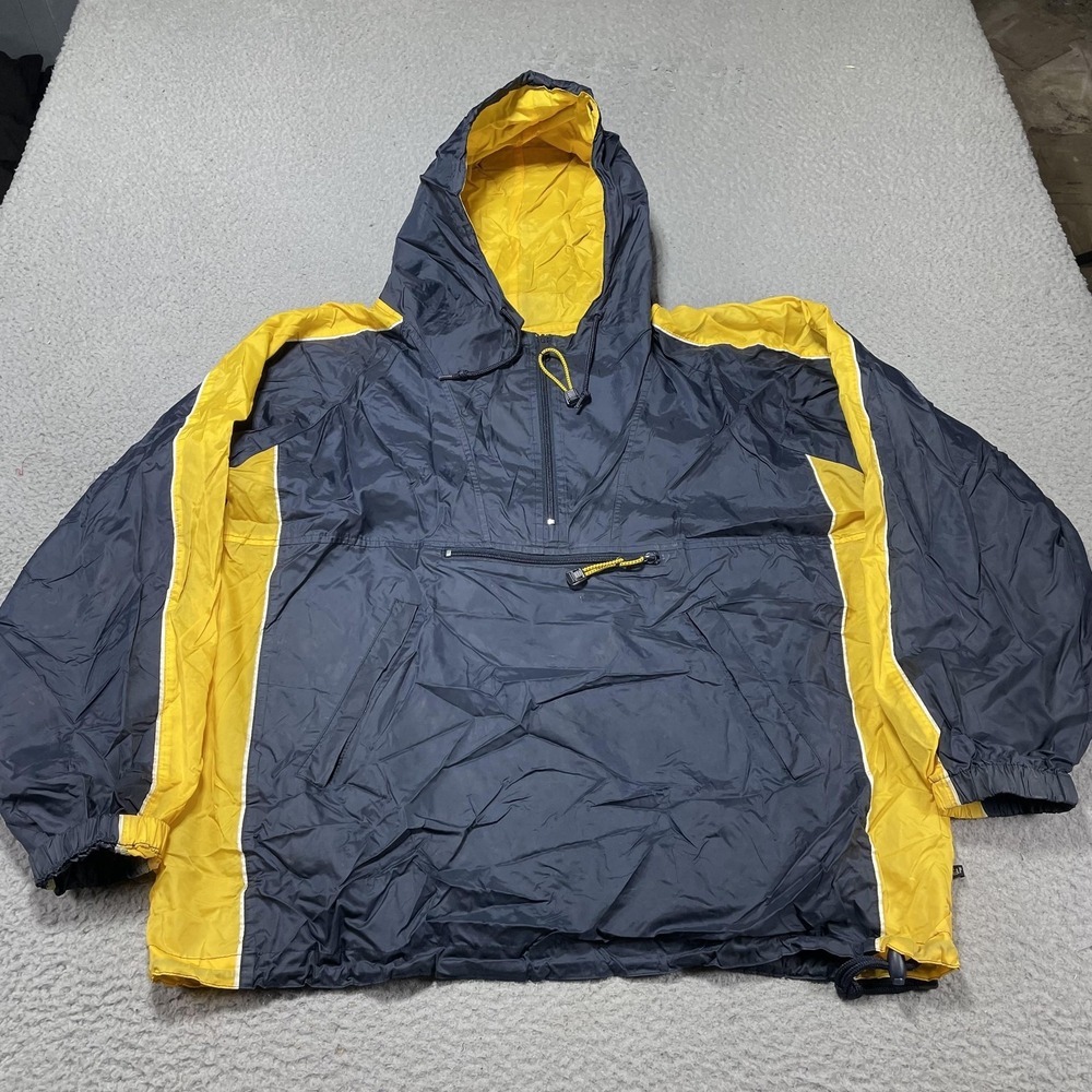 Gap Jacket Mens‎ XL Blue Yellow Hooded Nylon Anorak Quarter Zip Windbreaker VTG